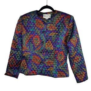VTG 80s Silk Quilted Jacket 8 Purple Red Blue Orange Paisley + Matching Scarf